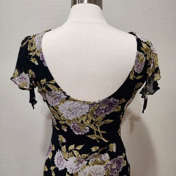 Vintage Y2K Maxi Dress Dark Floral Beading Drape Neck Bodycon Scoop Back size M - Picture 9 of 11